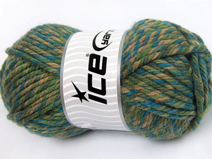 Lot of 2 x 200gr Skeins Ice Yarns SUPERWASH WOOL JUMBO (25% Superwash Wool) Yarn Green Shades Turquoise