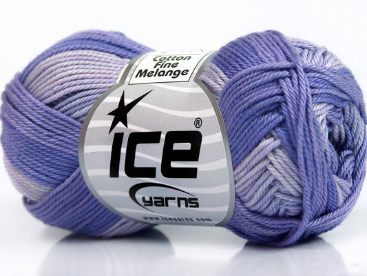 Lot of 6 Skeins Ice Yarns COTTON FINE MELANGE (100% Mercerized Cotton) Yarn Lilac Shades