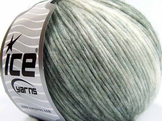 Lot of 8 Skeins Ice Yarns ROCK N ROLL (15% Wool 50% Modal) Yarn Green Shades White