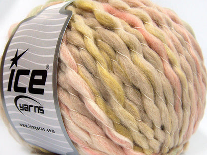 Lot of 2 x 150gr Skeins Ice Yarns ALPACA COLOR JUMBO (15% Alpaca 15% Wool) Yarn Beige Light Pink Light Green