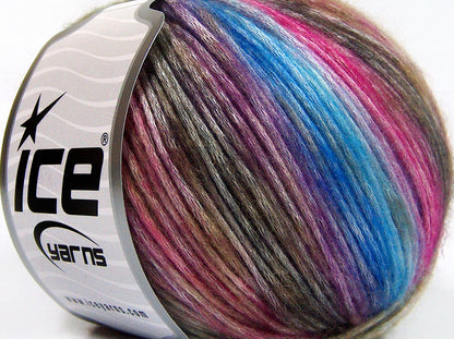 Lot of 8 Skeins Ice Yarns ROCK N ROLL (15% Wool 50% Modal) Yarn Brown Shades Fuchsia Blue Shades