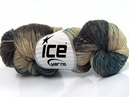 Lot of 4 x 100gr Skeins Ice Yarns HAND DYED SOCK YARN (75% SuperWash Wool) Yarn Camel Shades Black Turquoise