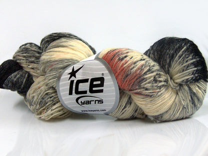 Lot of 4 x 100gr Skeins Ice Yarns HAND DYED SOCK YARN (75% SuperWash Wool) Yarn Grey Cream Black Orange