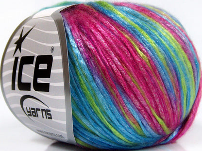 Lot of 8 Skeins Ice Yarns ROCKABILLY COLOR (67% Tencel) Yarn Fuchsia Light Green Light Blue