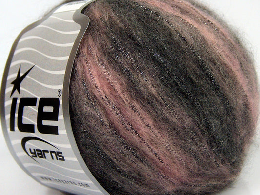 Lot of 8 Skeins Ice Yarns ROCK STAR METALLIC (25% Wool) Yarn Light Pink Black