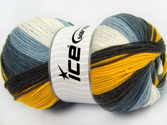 Lot of 4 x 100gr Skeins Ice Yarns MAGIC LIGHT Yarn Grey Shades White Yellow
