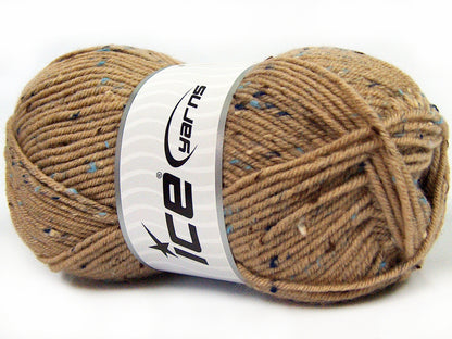 Lot of 4 x 100gr Skeins Ice Yarns SUPER TWEED (20% Wool 5% Viscose) Yarn Light Brown