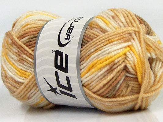 Lot of 8 Skeins Ice Yarns MINI BABY DESIGN (25% Wool) Yarn Brown Shades White Yellow