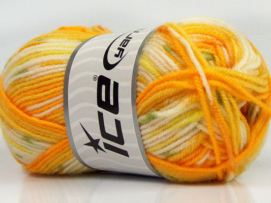 Lot of 8 Skeins Ice Yarns MINI BABY DESIGN (25% Wool) Yarn Yellow Shades White Green