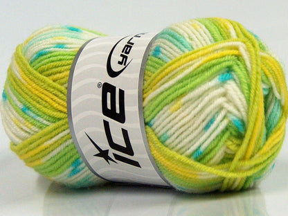 Lot of 8 Skeins Ice Yarns MINI BABY DESIGN (25% Wool) Yarn Green Shades White Turquoise Yellow