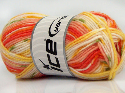Lot of 8 Skeins Ice Yarns MINI BABY DESIGN (25% Wool) Yarn Salmon Shades Yellow White Green