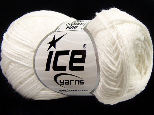 Lot of 8 Skeins Ice Yarns TUBE COTTON FINE (67% Cotton) Yarn White