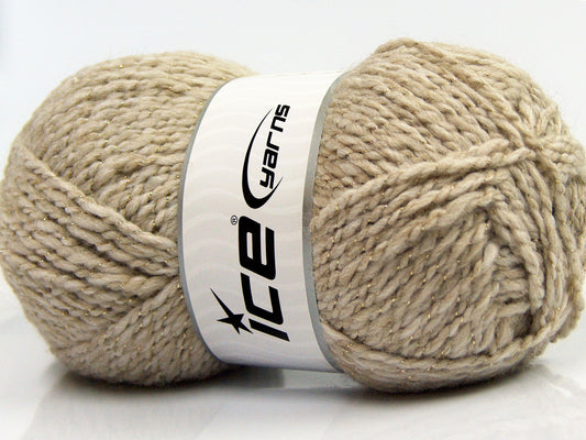 Lot of 4 x 100gr Skeins Ice Yarns BABY WOOL GLITZ (30% Wool) Yarn Light Camel