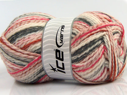 Lot of 4 x 100gr Skeins Ice Yarns WOOL FUN COLORS (30% Wool) Yarn Cream Dark Grey Fuchsia Copper