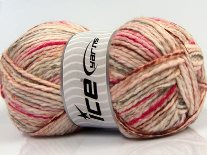 Lot of 4 x 100gr Skeins Ice Yarns WOOL FUN COLORS (30% Wool) Yarn Cream Fuchsia Grey Copper