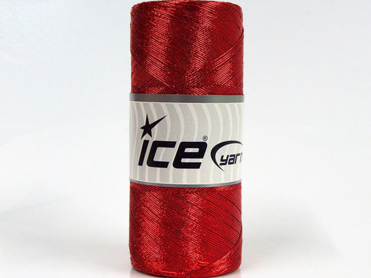 Lot of 2 x 200gr Skeins Ice Yarns METALLIC COTTON (30% Cotton) Yarn Red