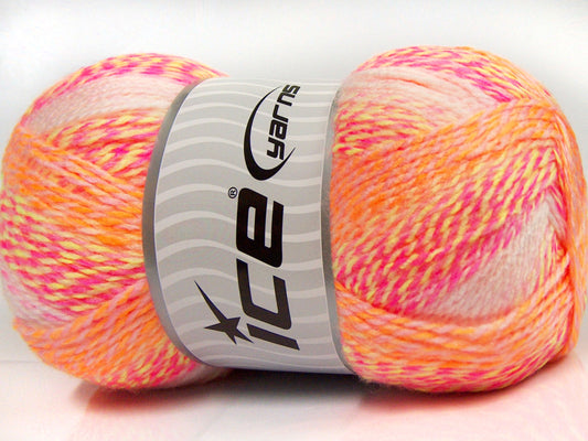 Lot of 2 x 200gr Skeins Ice Yarns PUZZLE BABY Yarn Orange Green Pink Shades