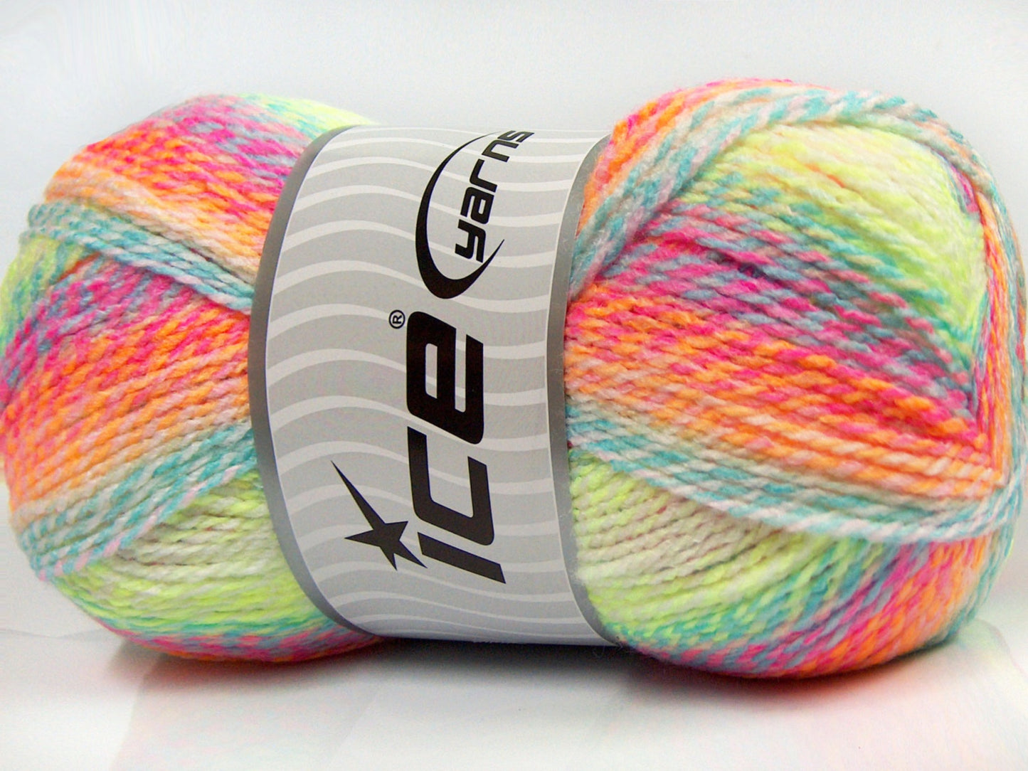 Lot of 2 x 200gr Skeins Ice Yarns PUZZLE BABY Yarn Turquoise Orange Green White