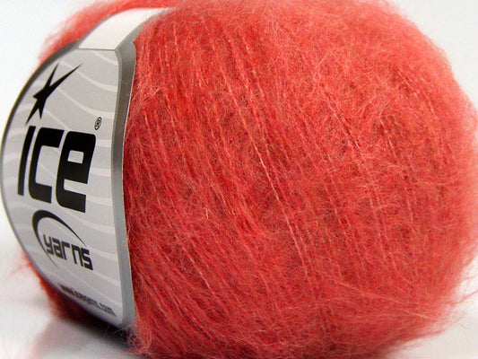 Lot of 10 Skeins Ice Yarns FLUFFY SUPERFINE (20% Wool) Yarn Salmon
