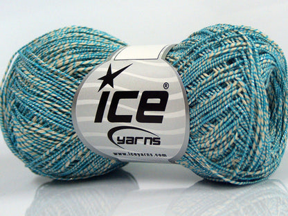 Lot of 8 Skeins Ice Yarns ALDEBARAN GLITZ (50% Cotton) Yarn Cream Turquoise