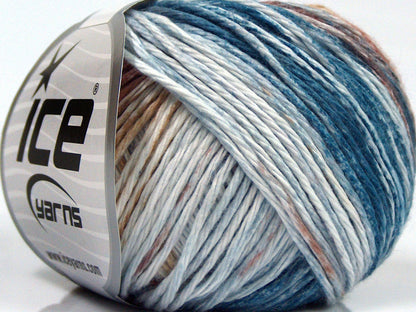 Lot of 8 Skeins Ice Yarns MONA LISA (100% Cotton) Yarn Oil Blue Brown Shades White
