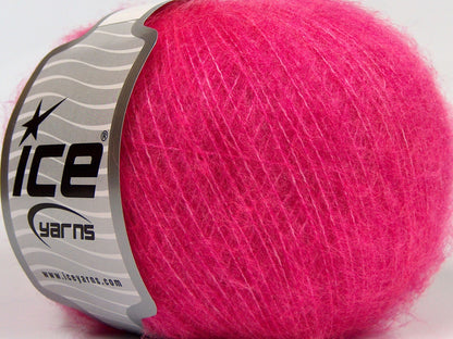Lot of 8 Skeins Ice Yarns FLUFFY WOOL SUPERFINE (20% Wool 3% Elastan) Yarn Fuchsia