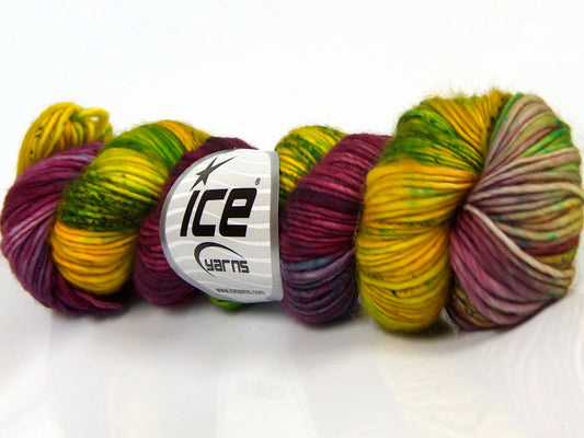 Lot of 2 x 100gr Skeins Ice Yarns HAND DYED SUPERWASH MERINO (100% Superwash Merino Wool) Yarn Purple Gold Green Turquoise