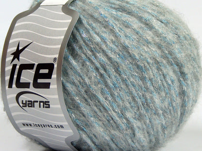 Lot of 8 Skeins Ice Yarns ALPACA AIR GLITZ (25% Alpaca Superfine 25% Merino Wool) Yarn Grey Shades Turquoise