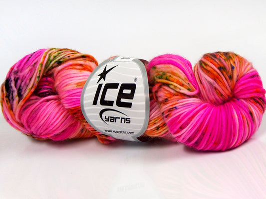 Lot of 2 x 100gr Skeins Ice Yarns HAND DYED SUPERWASH MERINO (100% Superwash Merino Wool) Yarn Pink Rainbow