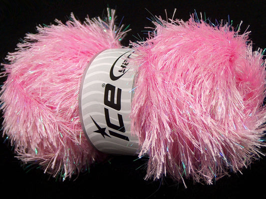 Lot of 4 x 100gr Skeins Ice Yarns EYELASH GLITZ Hand Knitting Yarn Light Pink