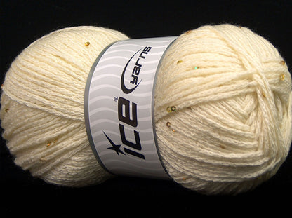 Lot of 4 x 100gr Skeins Ice Yarns CHAIN PAILLETTE (2% Paillette) Yarn Cream