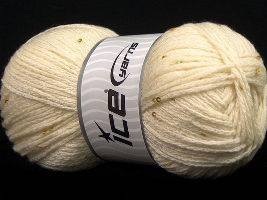 Lot of 4 x 100gr Skeins Ice Yarns CHAIN PAILLETTE (2% Paillette) Yarn Cream