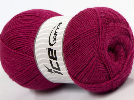 Lot of 4 x 100gr Skeins Ice Yarns MERINO GOLD (60% Merino Wool) Yarn Dark Fuchsia