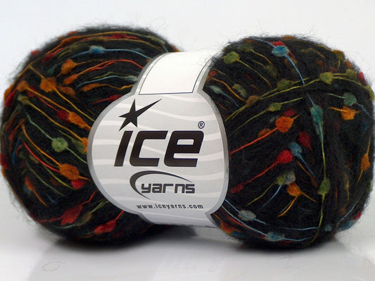 Lot of 8 Skeins Ice Yarns SALE POMPOM (25% Wool 1% Elastan) Yarn Black Rainbow