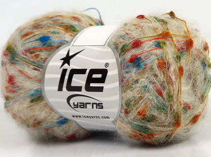 Lot of 6 Skeins Ice Yarns SALE POMPOM (21% Alpaca Superfine 20% Kid Mohair) Yarn Ecru Rainbow