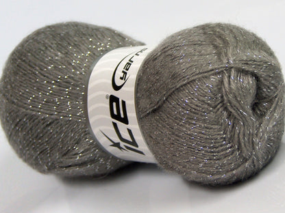 Lot of 4 x 100gr Skeins Ice Yarns ELITE SHAWL GLITZ (10% Mohair 10% Wool) Yarn Light Grey