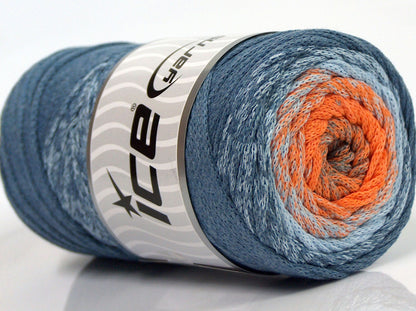 250 gr ICE YARNS MACRAME COTTON MAGIC (100% Cotton) Yarn Blue Shades Grey Orange