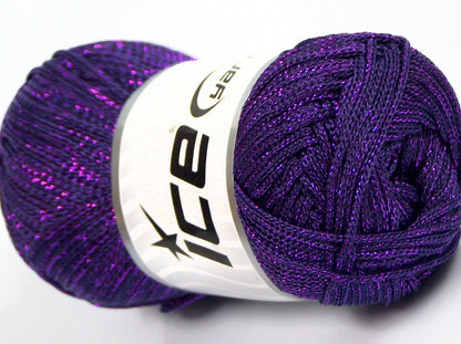 Lot of 4 x 100gr Skeins Ice Yarns MACRAME CORD METALLIC Yarn Purple