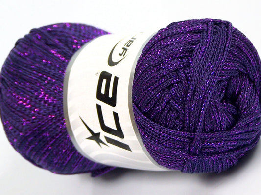 Lot of 4 x 100gr Skeins Ice Yarns MACRAME CORD METALLIC Yarn Purple