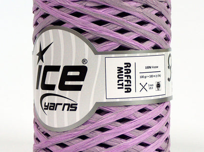 Lot of 2 x 100gr Skeins Ice Yarns RAFFIA MULTI (100% Viscose) Yarn Lilac Light Grey
