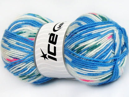 Lot of 4 x 100gr Skeins Ice Yarns SALE BABY (25% Wool) Yarn Blue White