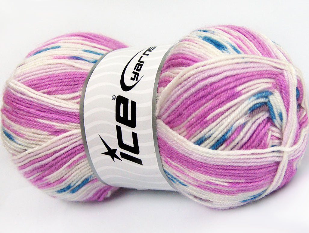 Lot of 4 x 100gr Skeins Ice Yarns SALE BABY (25% Wool) Yarn Orchid White