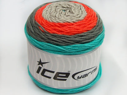 Lot of 2 x 200gr Skeins Ice Yarns CAKES COLOR Yarn Green Turquoise Beige Orange Light Grey
