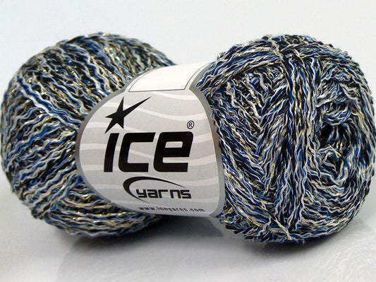 Lot of 8 Skeins Ice Yarns SALE METALLIC (40% Viscose) Yarn Cream Blue Black Gold