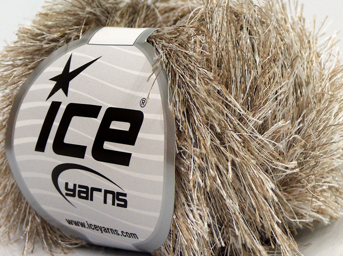 Lot of 8 Skeins Ice Yarns SALE EYELASH Hand Knitting Yarn Camel Cream