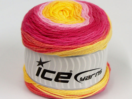Lot of 2 x 150gr Skeins Ice Yarns CAKES NATURAL COLORFUL (100% Cotton) Yarn Yellow Pink Shades