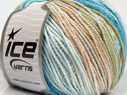 Lot of 4 x 100gr Skeins Ice Yarns MONA LISA (100% Cotton) Yarn Camel Beige Turquoise