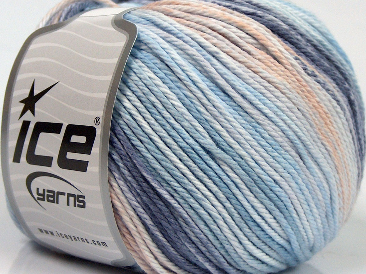 Lot of 4 x 100gr Skeins Ice Yarns MONA LISA (100% Cotton) Yarn Blue Shades Beige