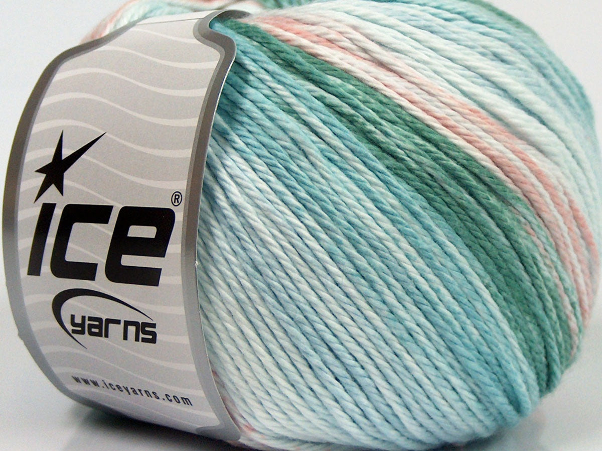 Lot of 4 x 100gr Skeins Ice Yarns MONA LISA (100% Cotton) Yarn Turquoise Shades Green Light Pink
