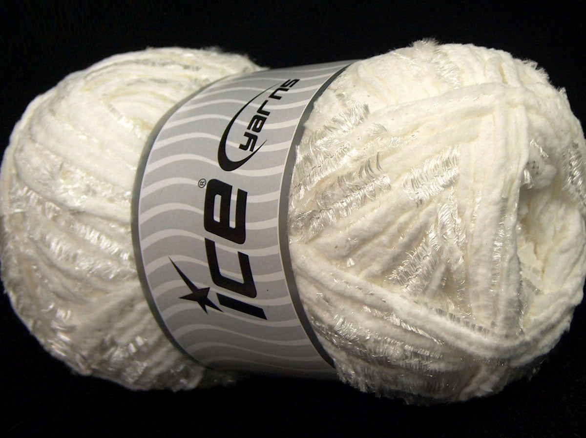 Lot of 4 x 100gr Skeins Ice Yarns SALE CHENILLE Hand Knitting Yarn White